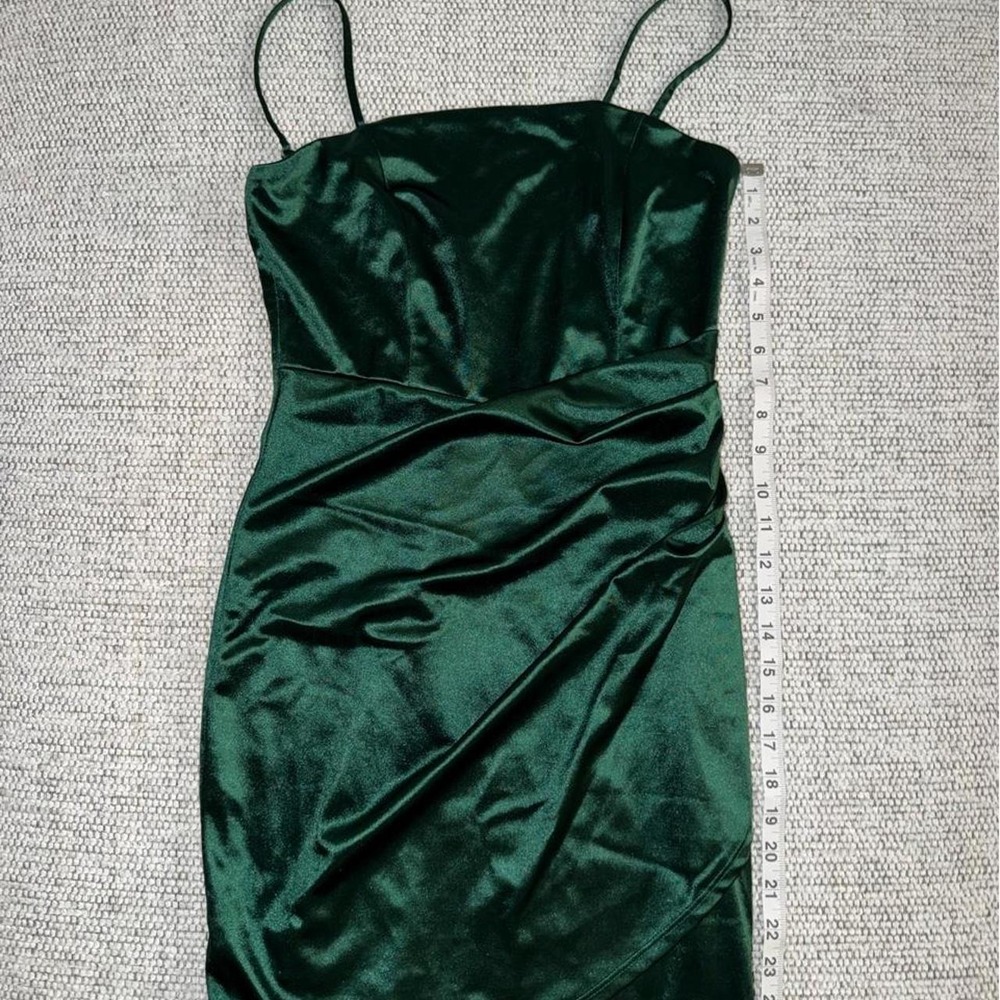 Emerald Sundae Green satin mini dress with spaghetti straps